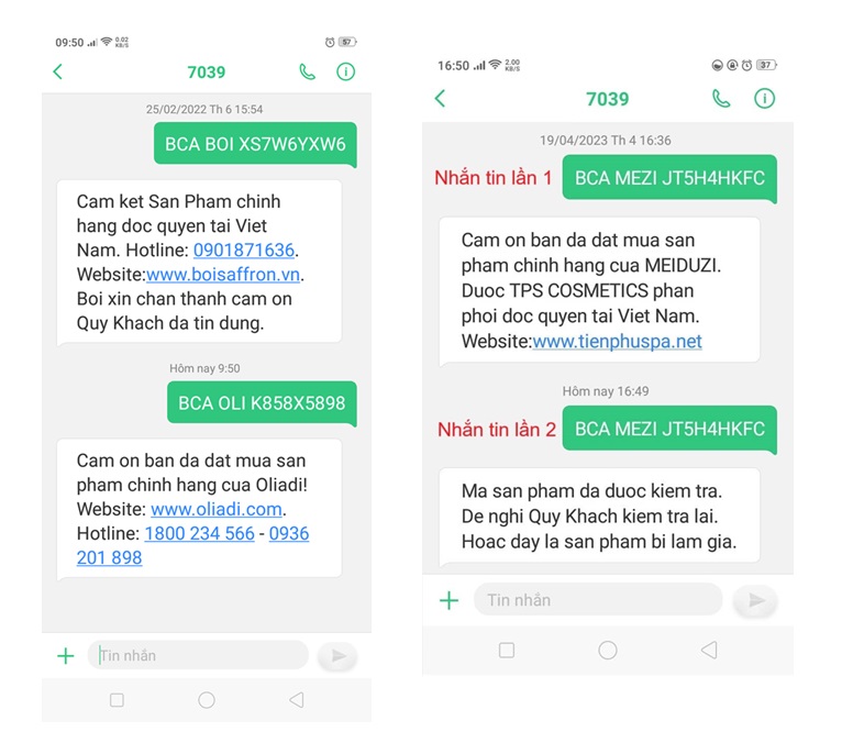 Kết quả tin nhắn trả về của Tem Bộ Công An điện tử SMS